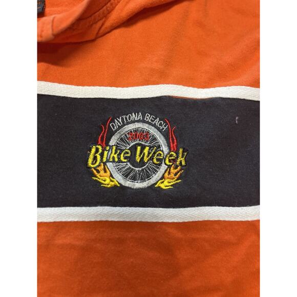 Vintage 2003 Daytona Beach‎ Bike Week Henley 2x Size XXL Biker Orange Black L/s - Picture 2 of 5